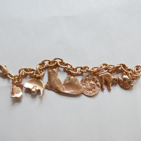 Gold Tone Cat Charm Bracelet - Picture 3 of 14